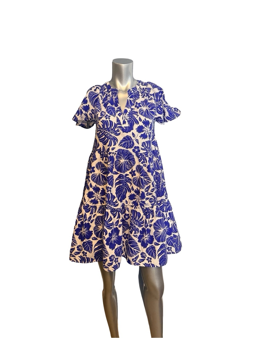 Lark + Grey blue floral flutter tier midi dress. Women S. Garden wedding ready